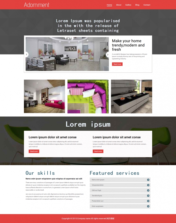 简洁红色风格的创意家居企业网站模板