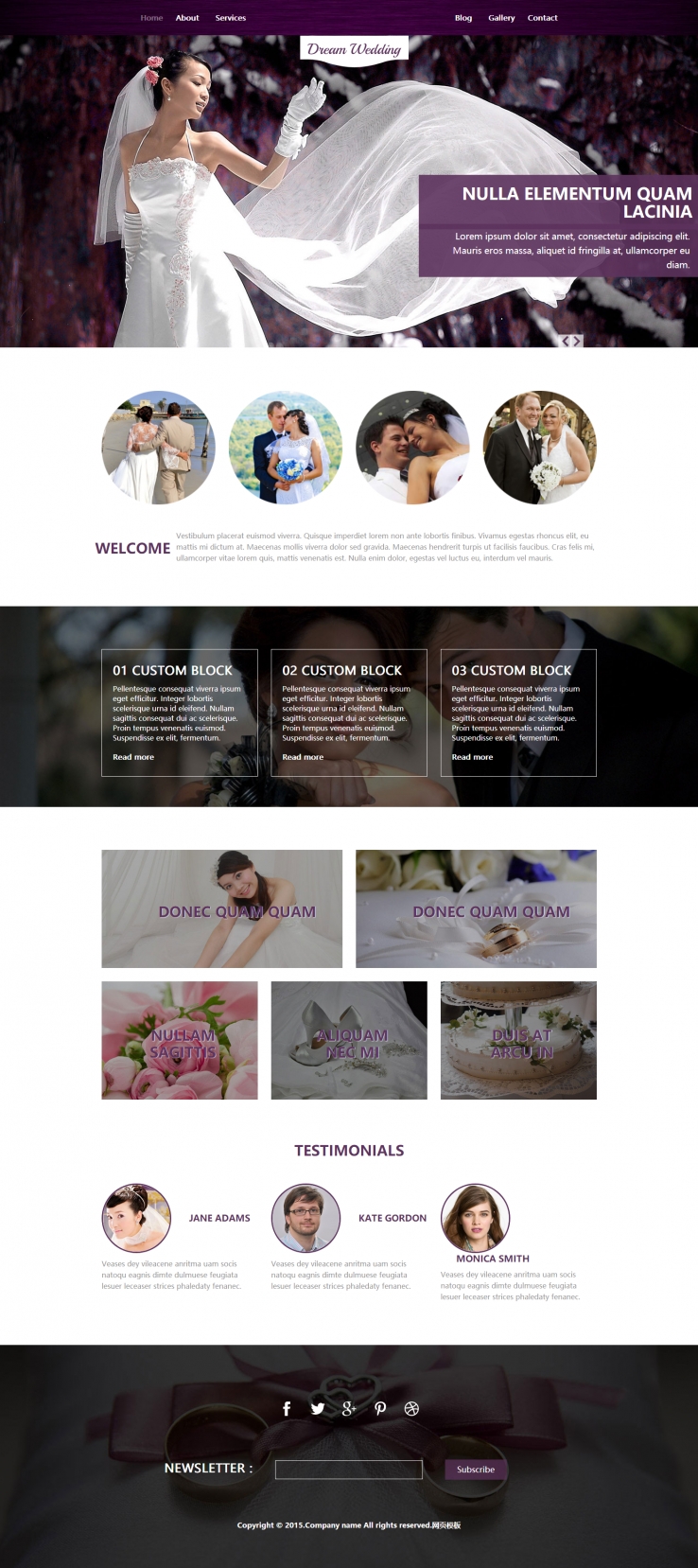 紫色大气风格的欧式婚纱摄影网站模板下载