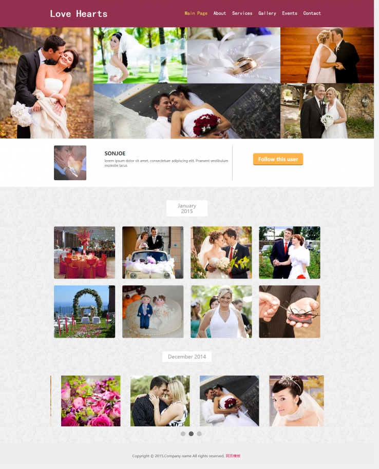 紫红色简洁风格的欧美婚纱摄影整站网站模板