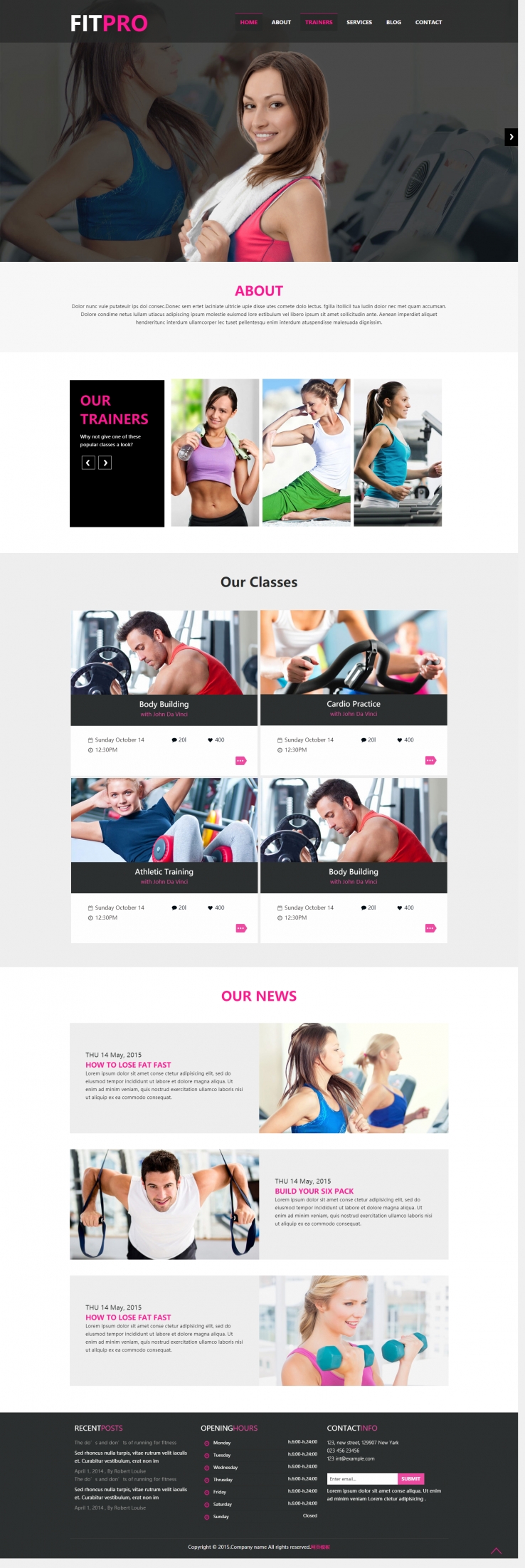 黑色扁平化风格的青春活力健身网站模板下载