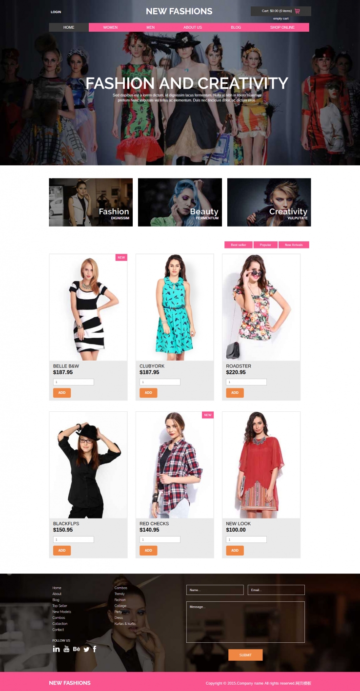 粉色个性风格的巴黎时装秀购物网站模板下载