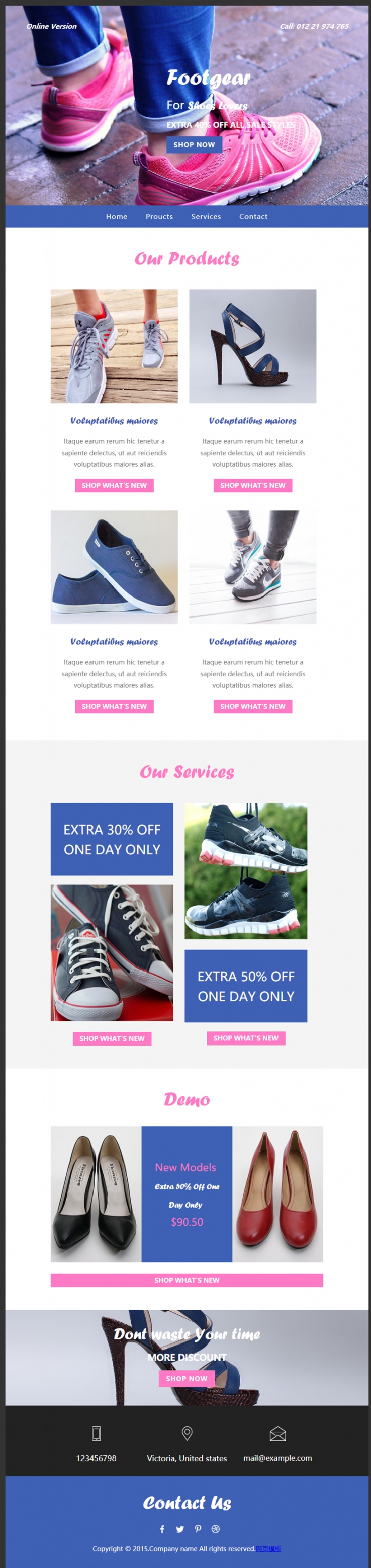 简洁精致风的鞋子厂家直销网站模板下载