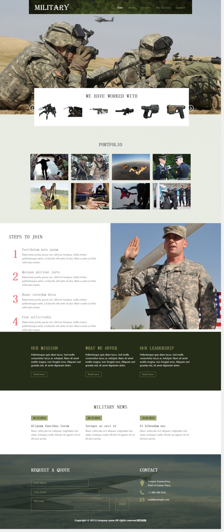 绿色大气风格的军事训练网站模板下载
