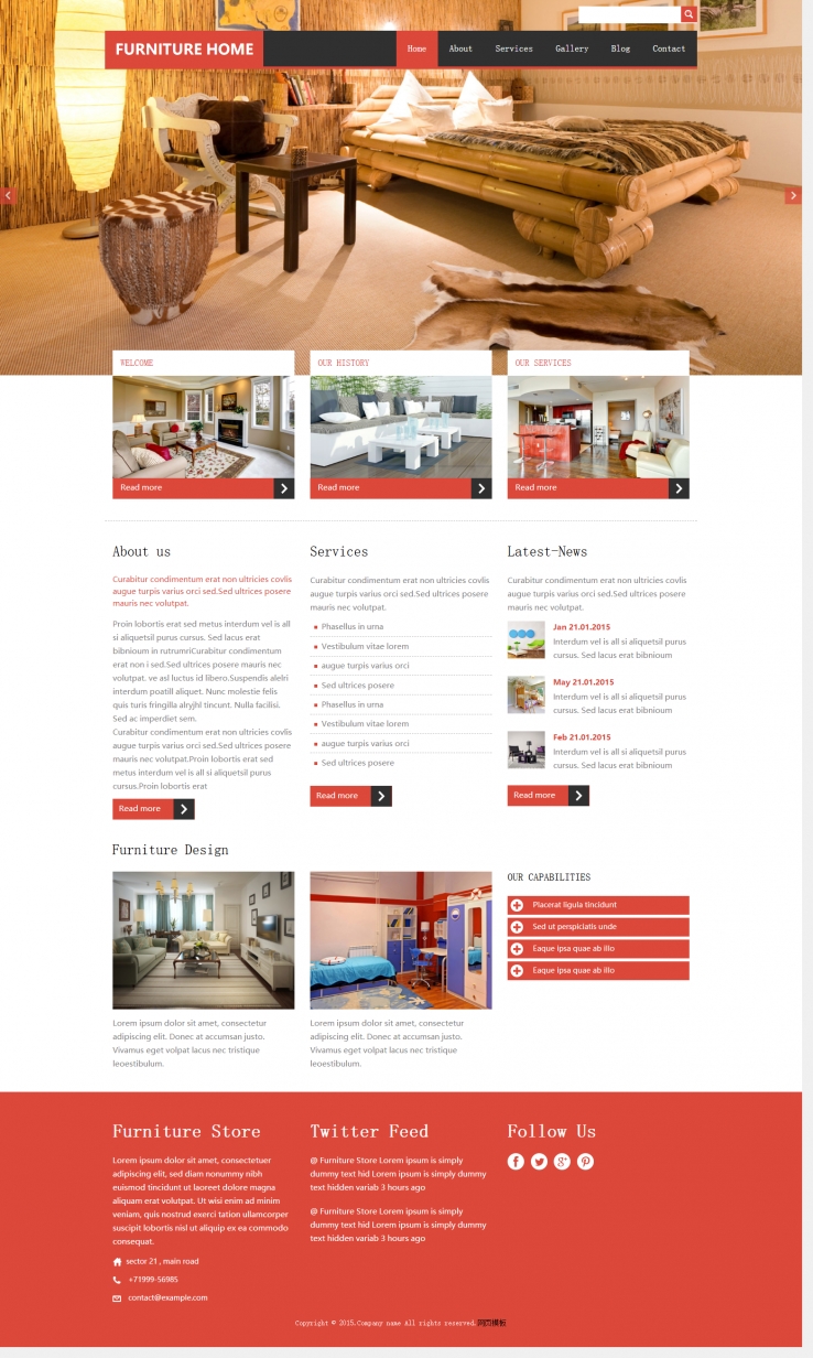 红色大气风格的家装家饰企业网站模板