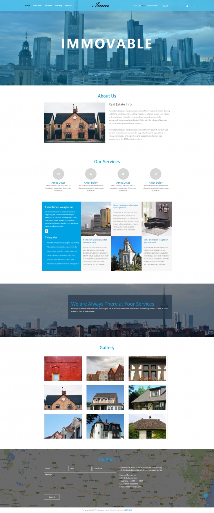 蓝色简洁清新的楼房建筑网站模板下载