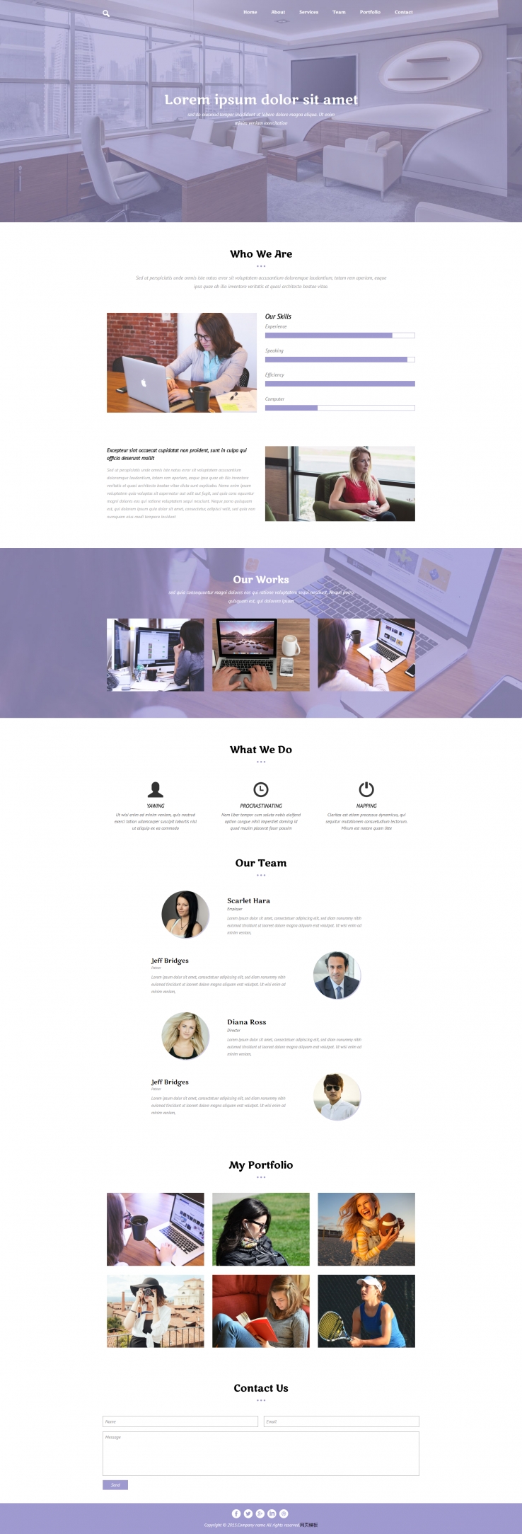 紫色简洁风格的商务办公网页模板下载