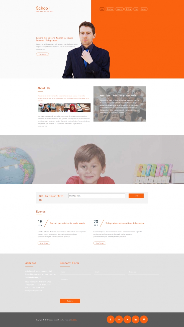 橘色简洁风的国际商务学院网页模板下载