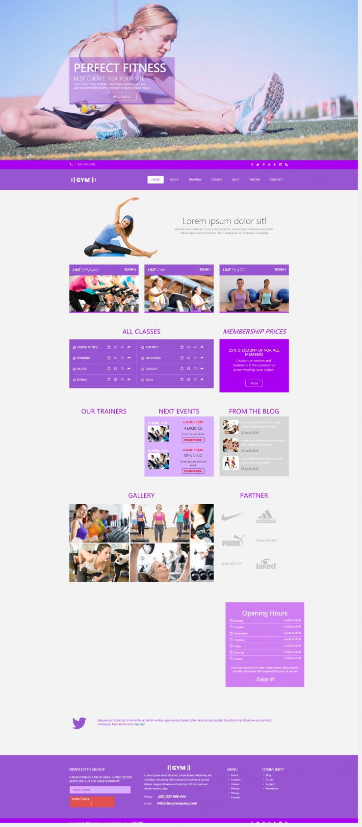 紫色简洁漂亮的瑜伽运动网站模板下载