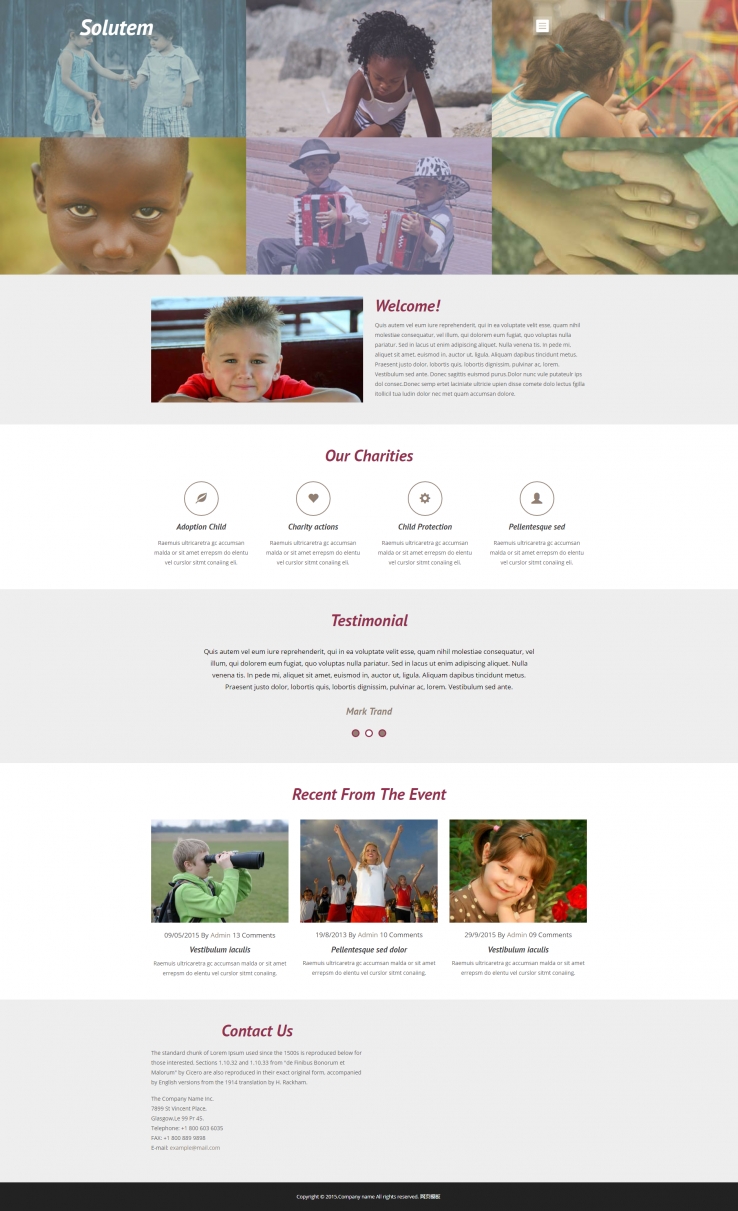 灰色精致风格的儿童慈善机构网站模板下载