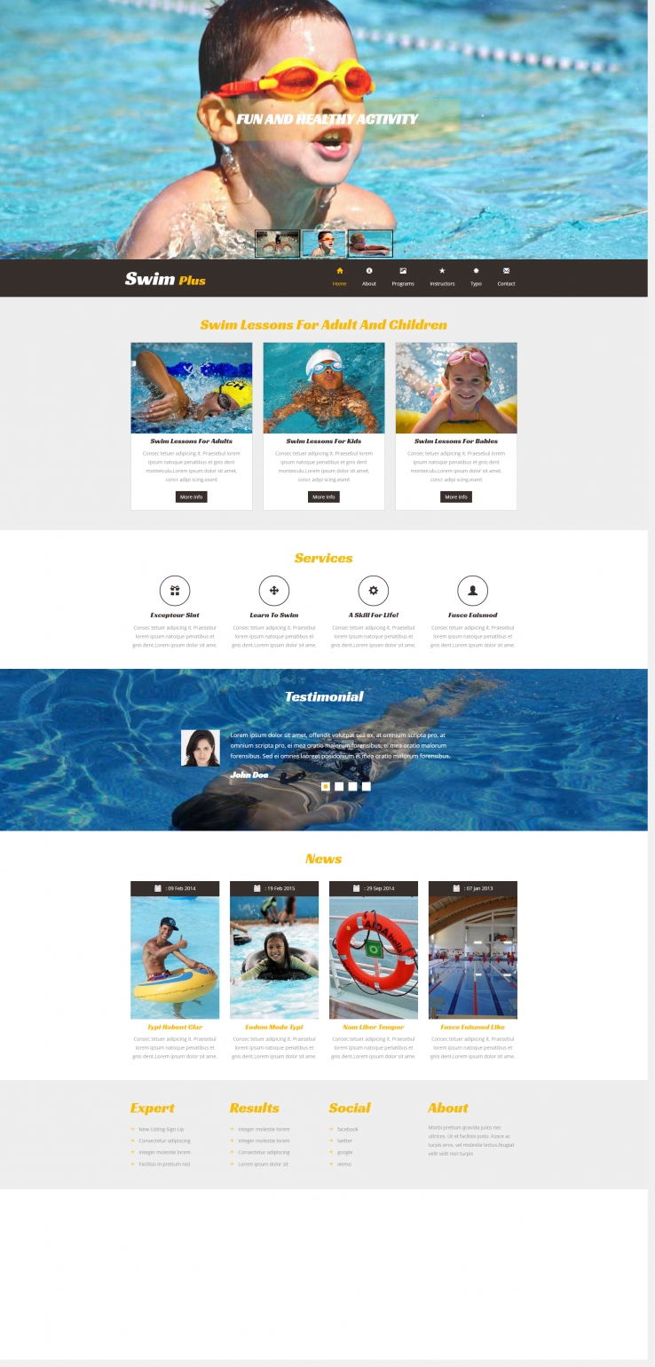 简洁美丽风的游泳培训班企业网站模板下载