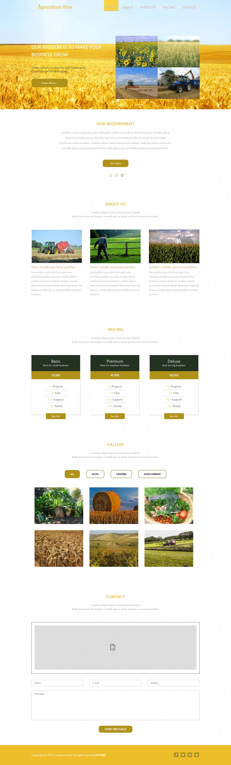 简洁黄色风格的稻田收割HTML5网站模板