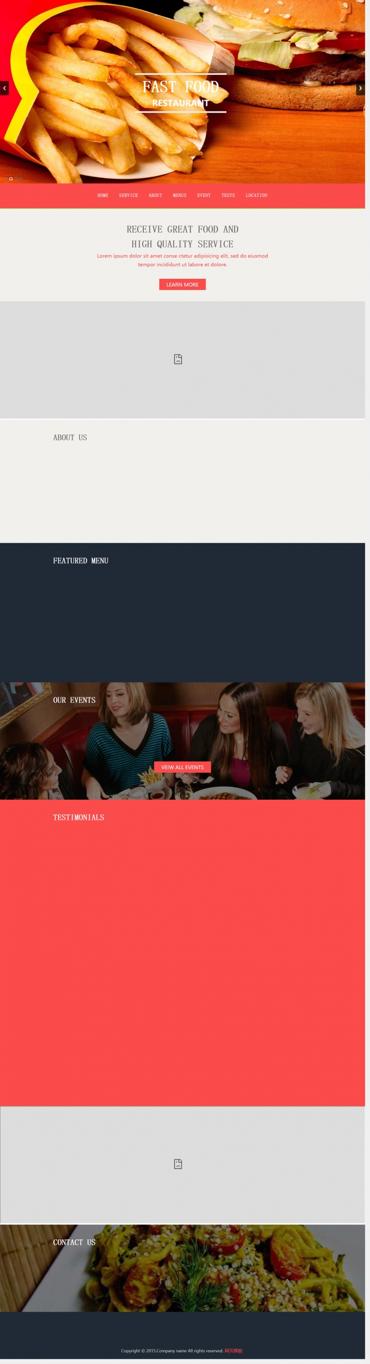 红色宽屏风格的披萨外卖官方企业网站模板