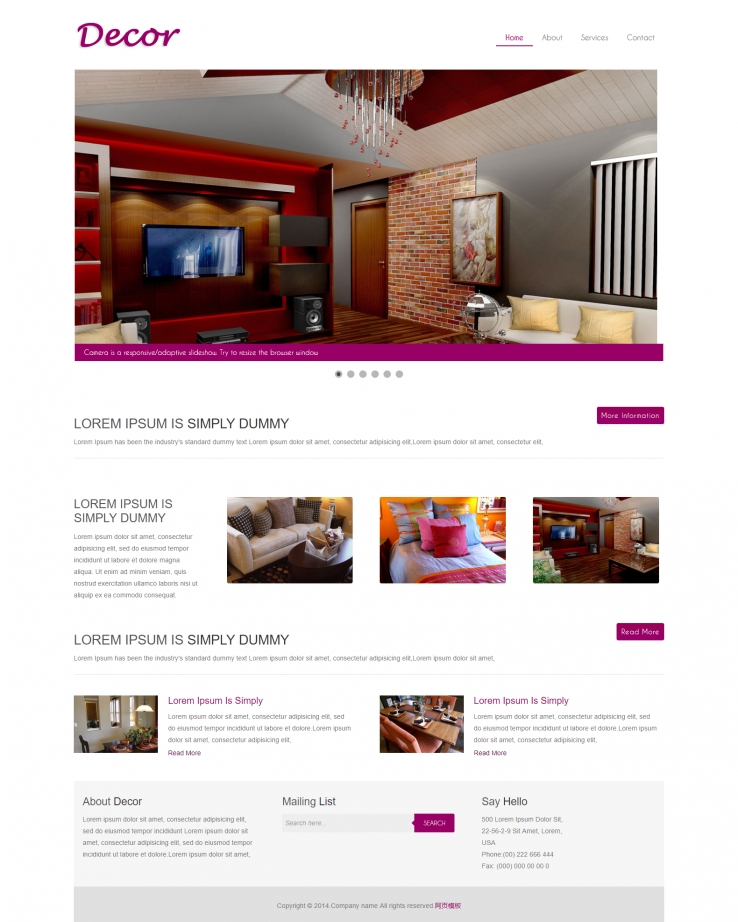 紫色简洁风格的室内装修企业网站模板