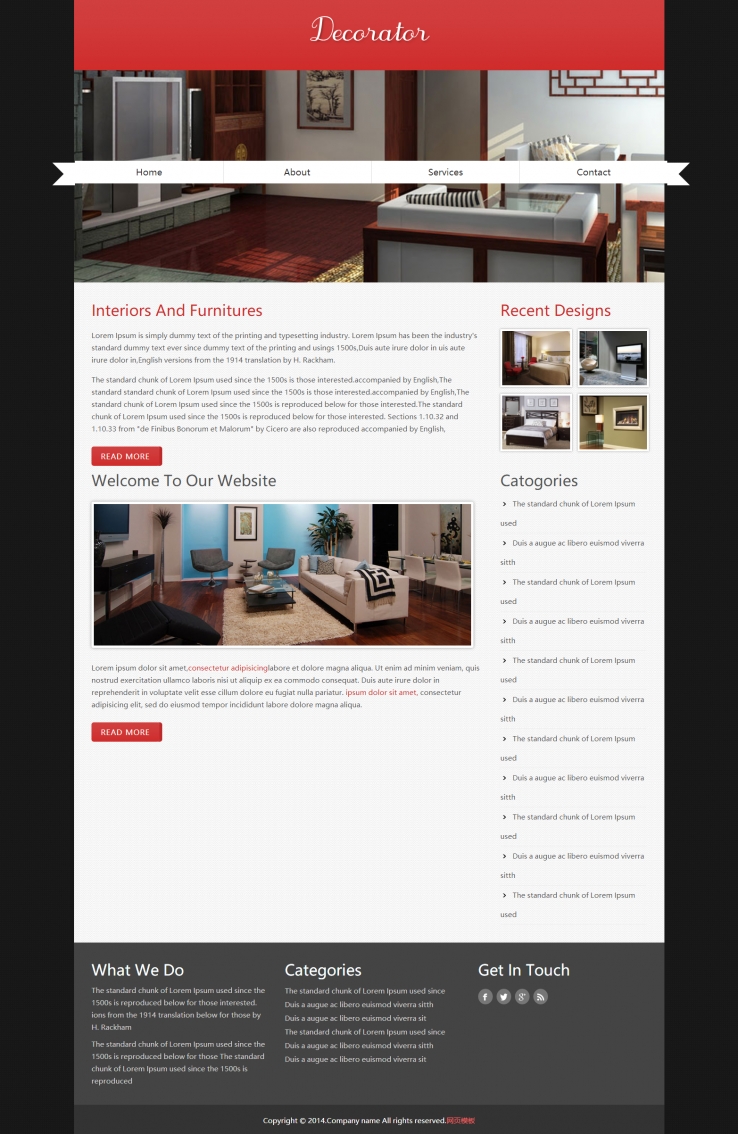 红色大气风格的室内装潢装修网站模板下载