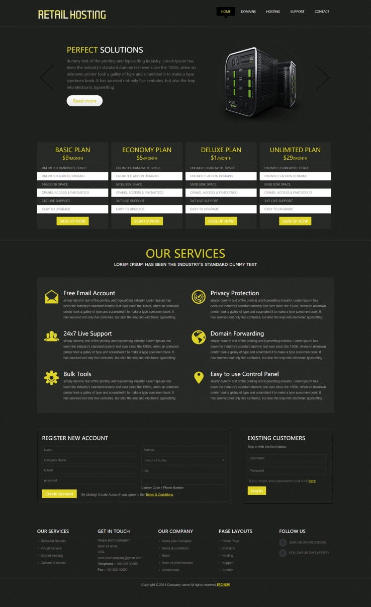 黑色大气风格的质感服务器企业网站模板