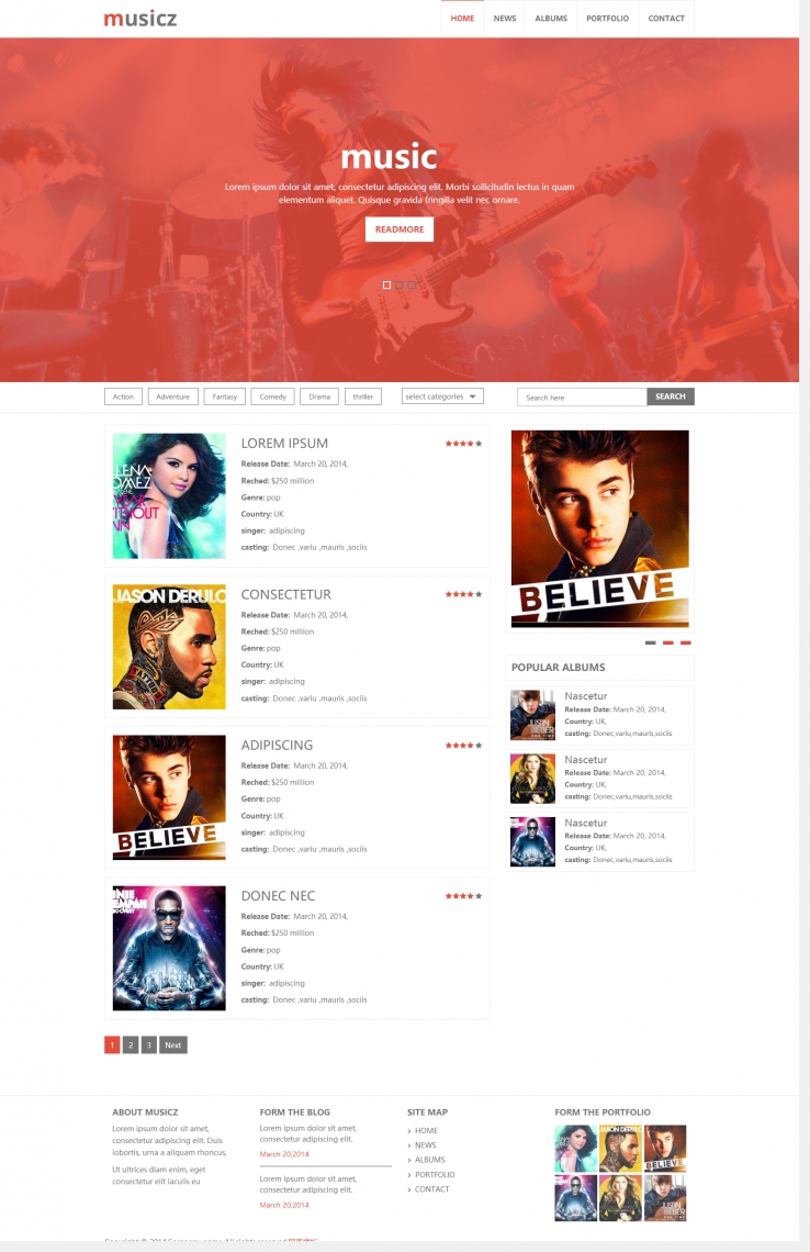红色大气风格的音乐唱片公司网站模板下载