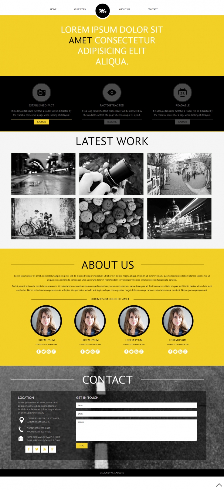 黄色扁平化风格的摄影师网站模板下载