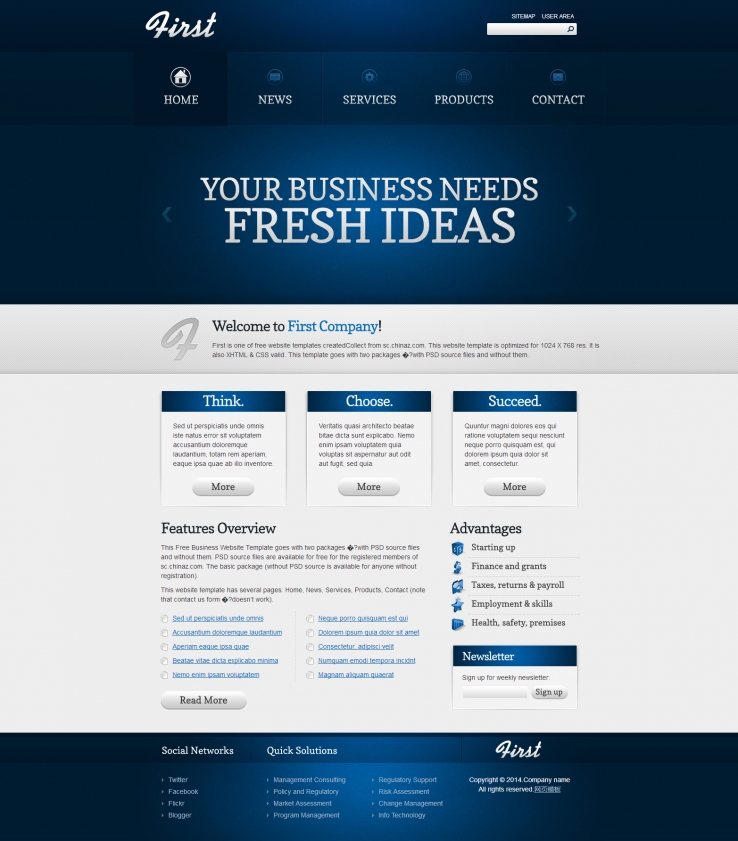 蓝色大气风格的商务投资咨询企业网站模板