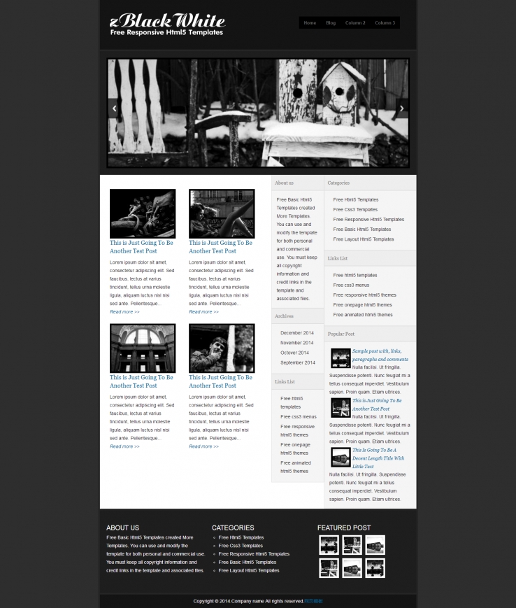 简洁黑色风格的幻灯主题博客模板下载