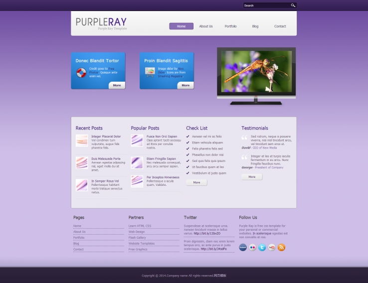 简洁紫色风格的CSS科技网页模板下载