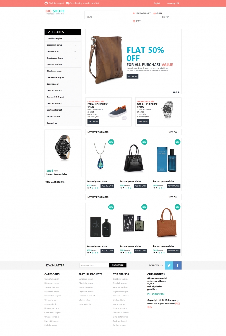 简洁精致风的奢侈品购物网站模板下载