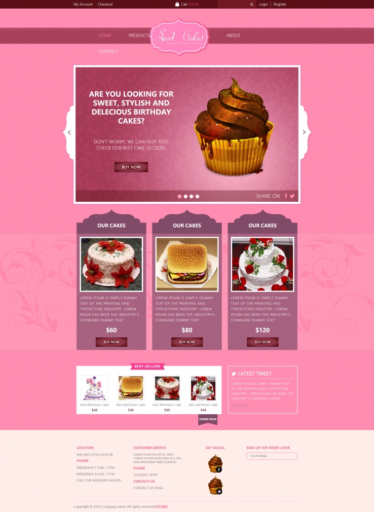 粉色浪漫风格的蛋糕企业网站模板下载