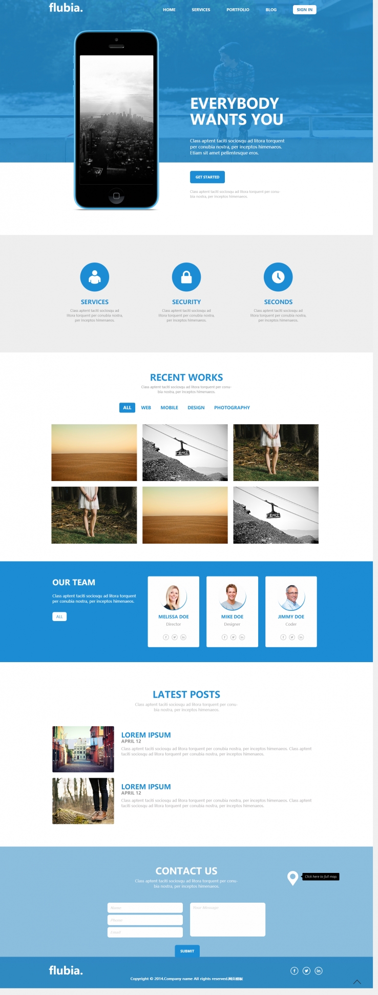 简洁蓝色风格的CSS3动画效果设计网页企业网站模板