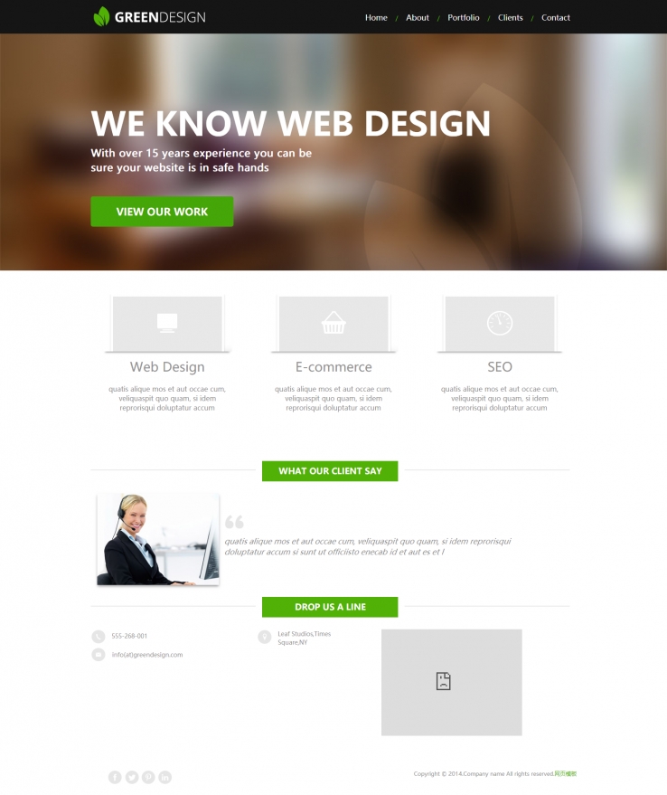 绿色扁平化风格的设计公司网站模板下载