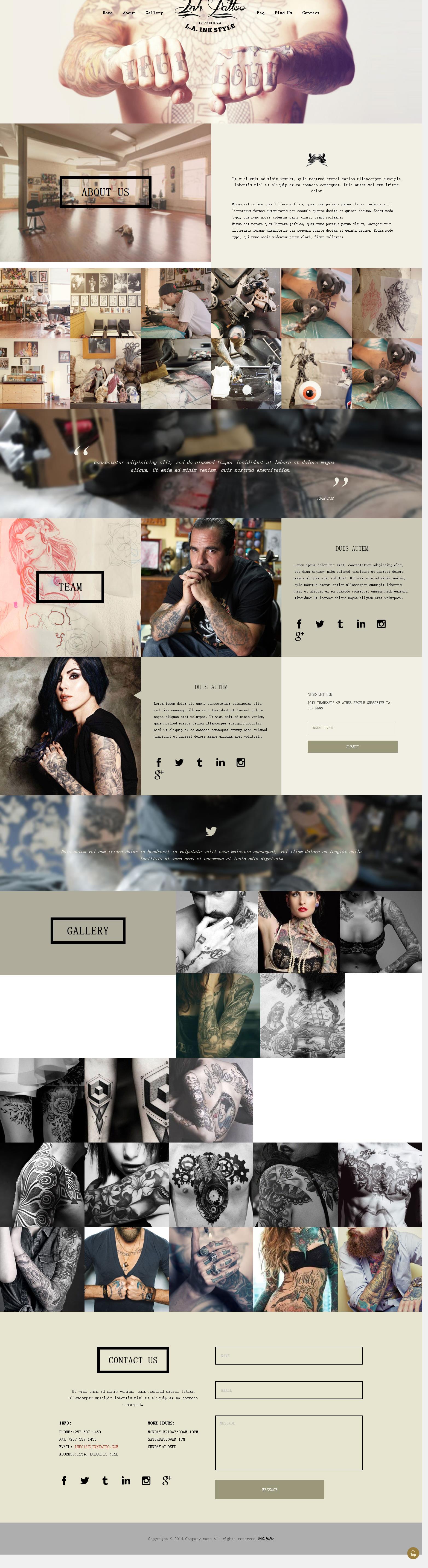 白色个性风格的时尚纹身艺术网站模板下载
