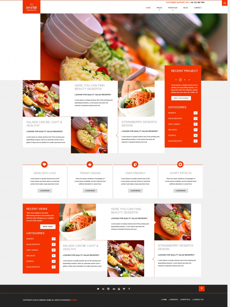红色扁平化的美食企业网站模板下载