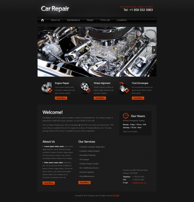 黑色个性风格的发动机维修企业网站模板