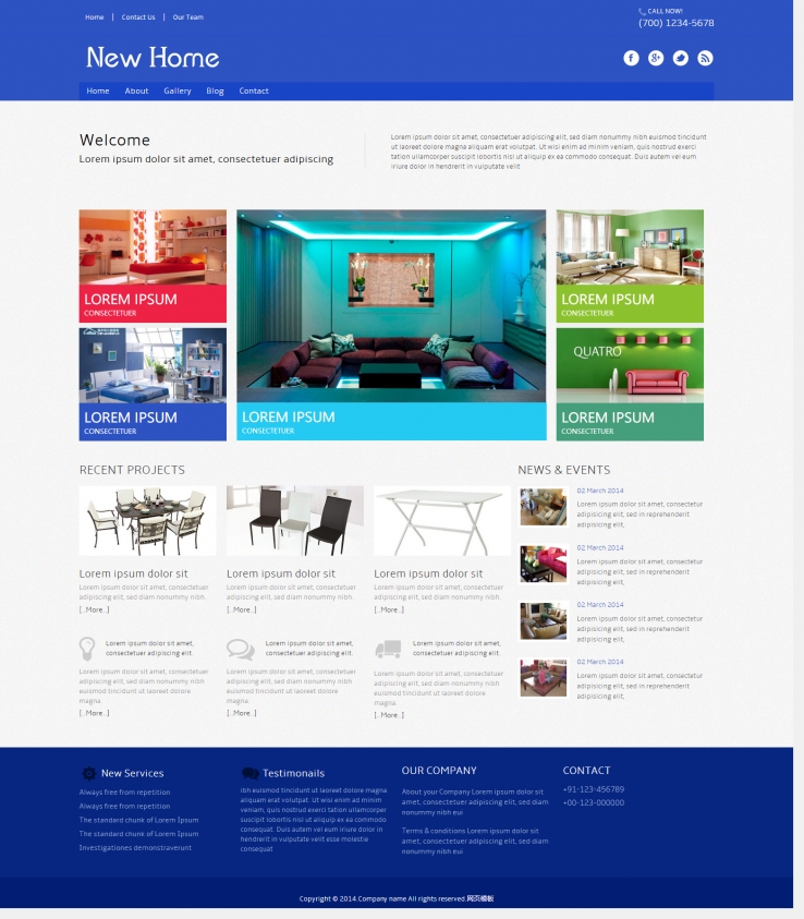 简洁深蓝色风格的创意家居工艺网站模板下载
