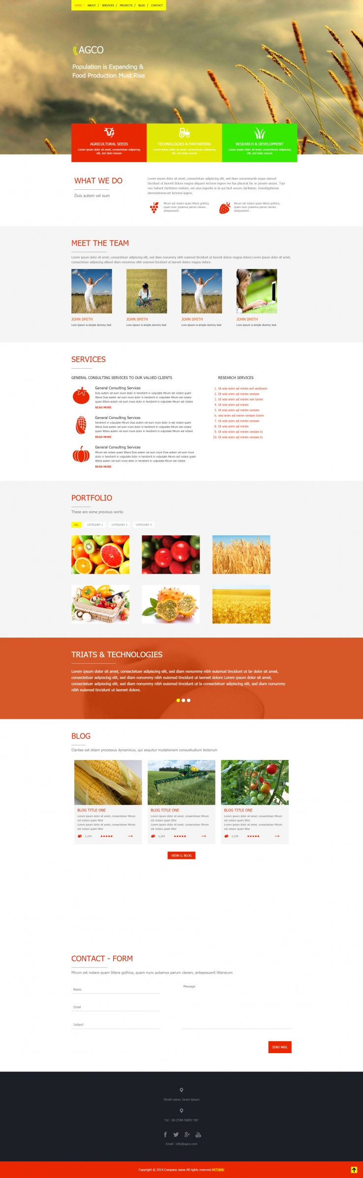 丰收金黄效果的果蔬种植业网页模板下载
