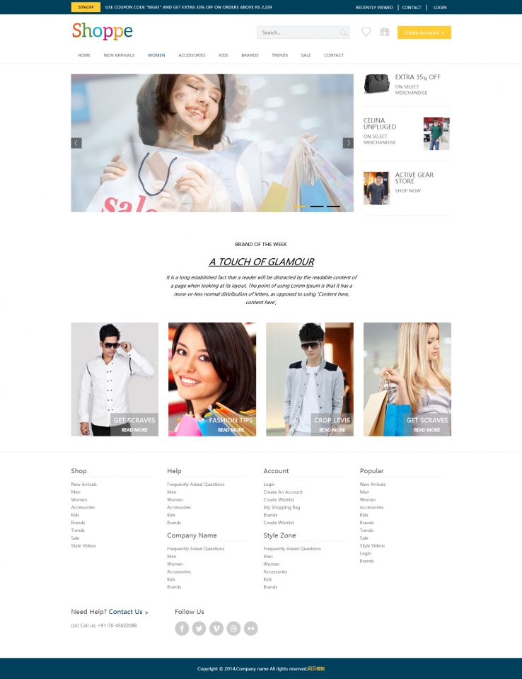 简洁白色风格的服饰购物网站模板下载