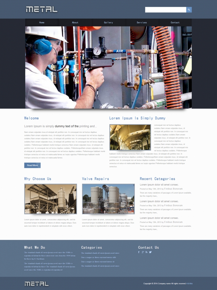 蓝色宽屏风格的化工企业网站模板