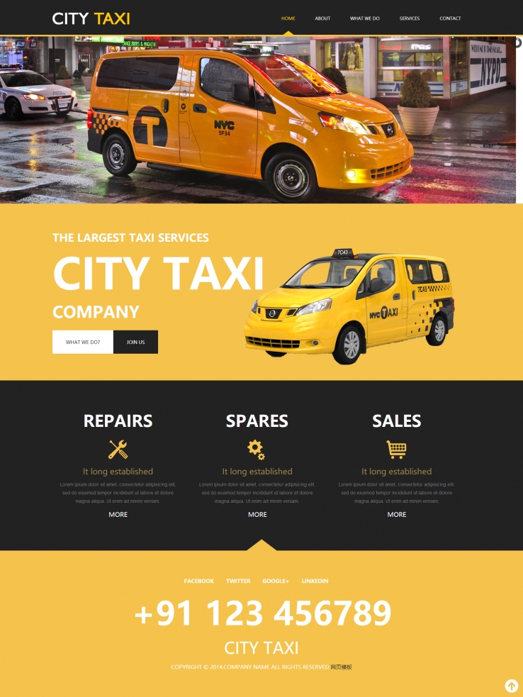 黄色扁平化风格的出租车网站模板下载