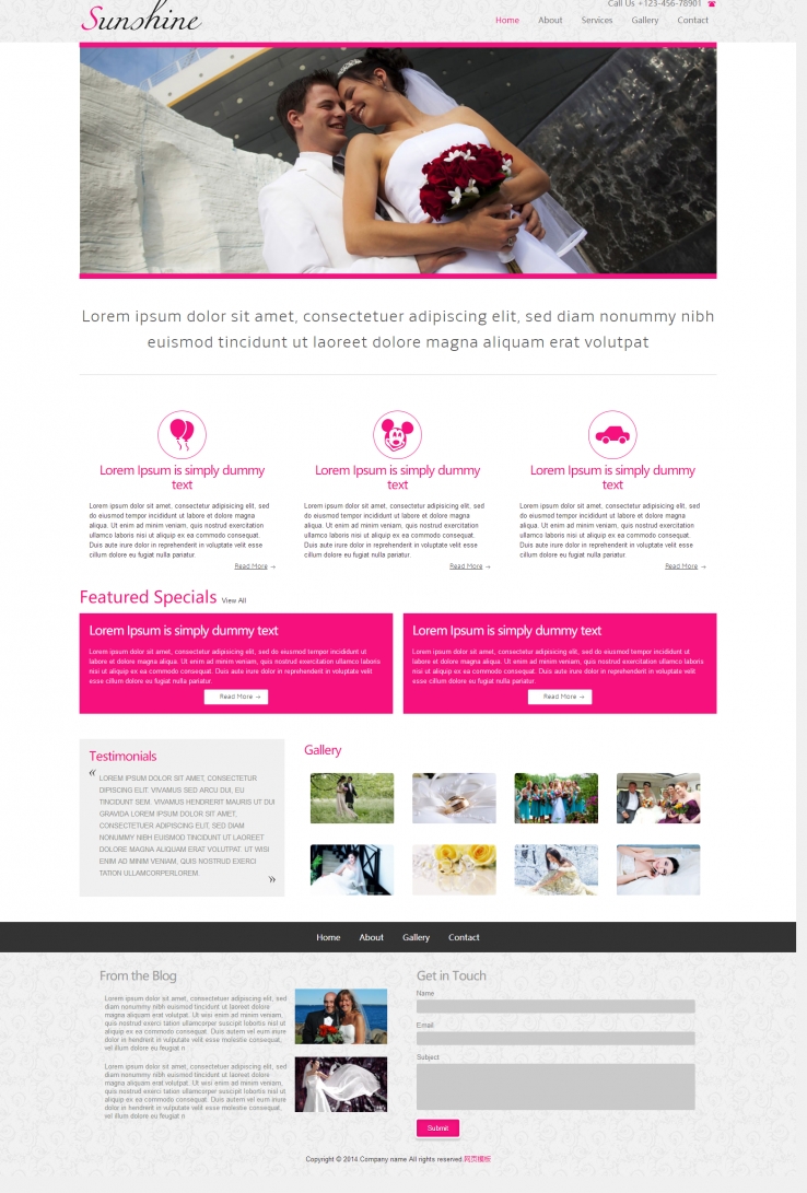 粉色扁平化风格的欧美浪漫婚礼网站模板下载