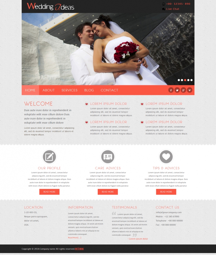 红色大气风格的婚纱摄影工作室网站模板下载