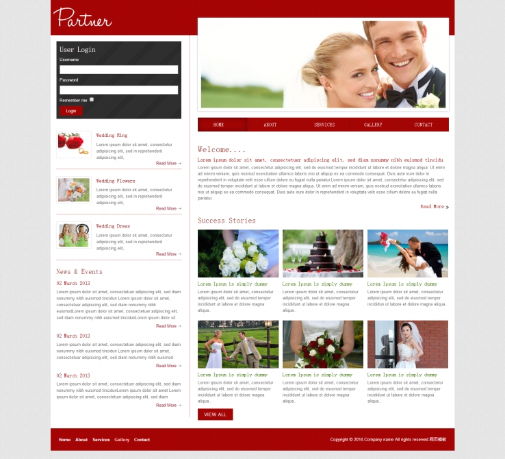 简洁红色风格的婚礼策划公司网站模板下载