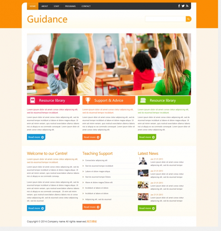 橙色大气风格的国外教育教学网站模板下载