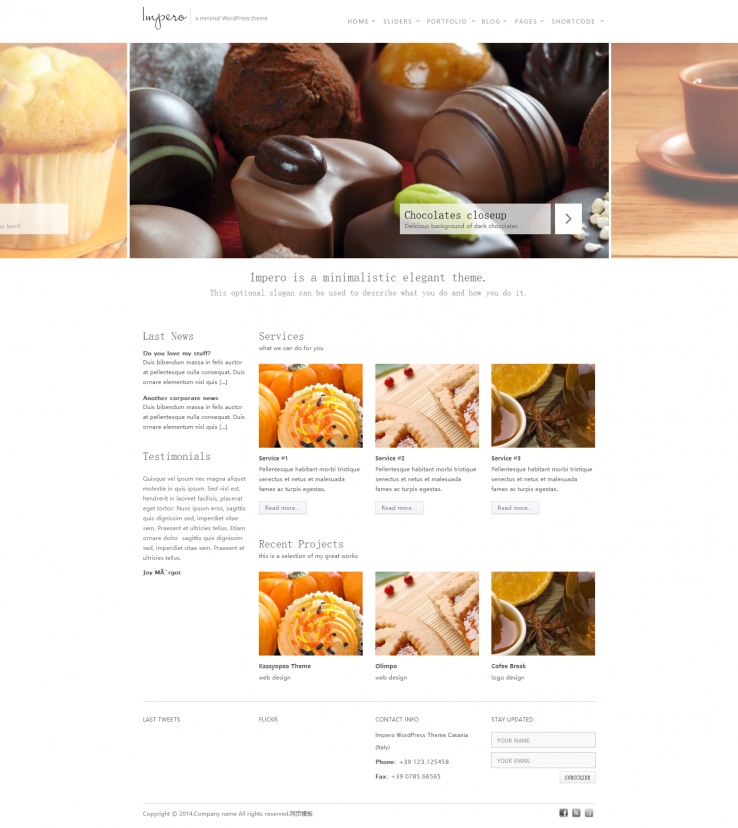 白色简洁风格的甜点餐厅企业网站模板