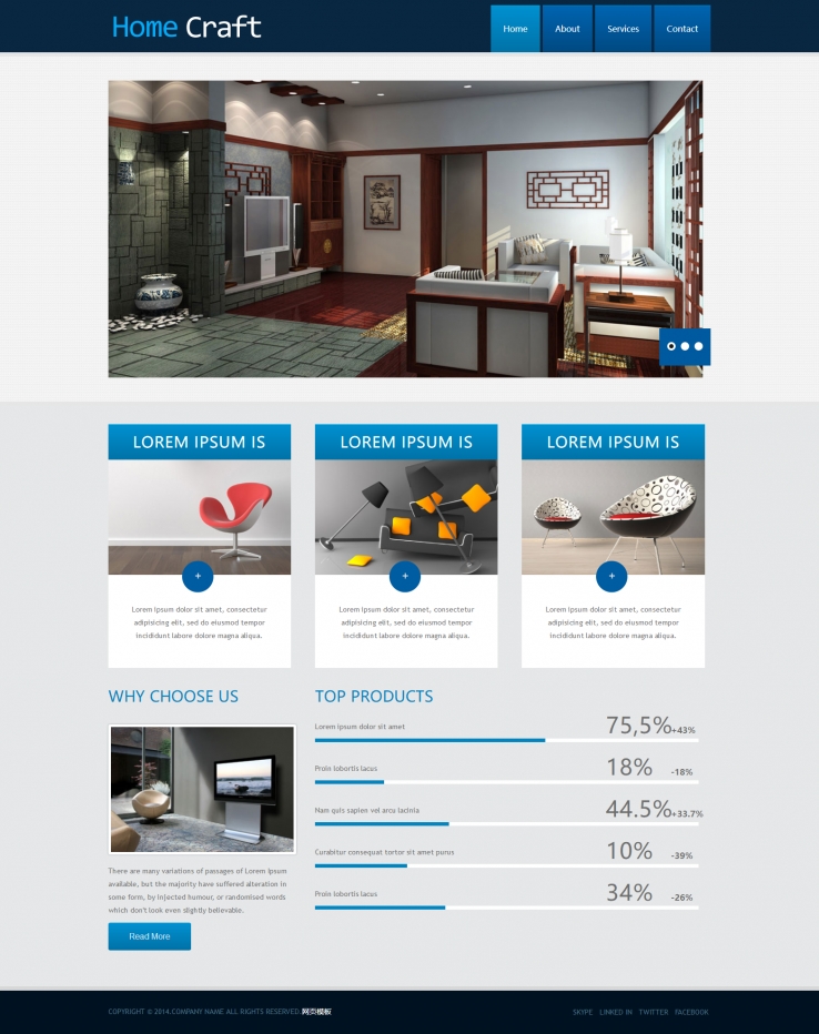 简洁蓝色风格的套房装修设计网页模板下载