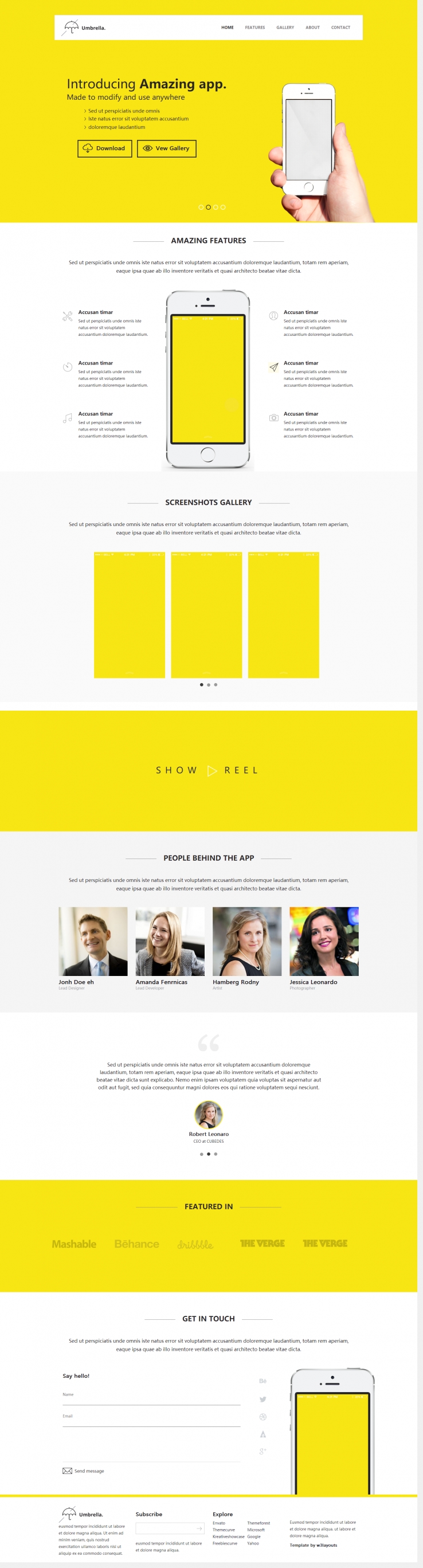 简洁黄色风格的手机应用官网html5模板
