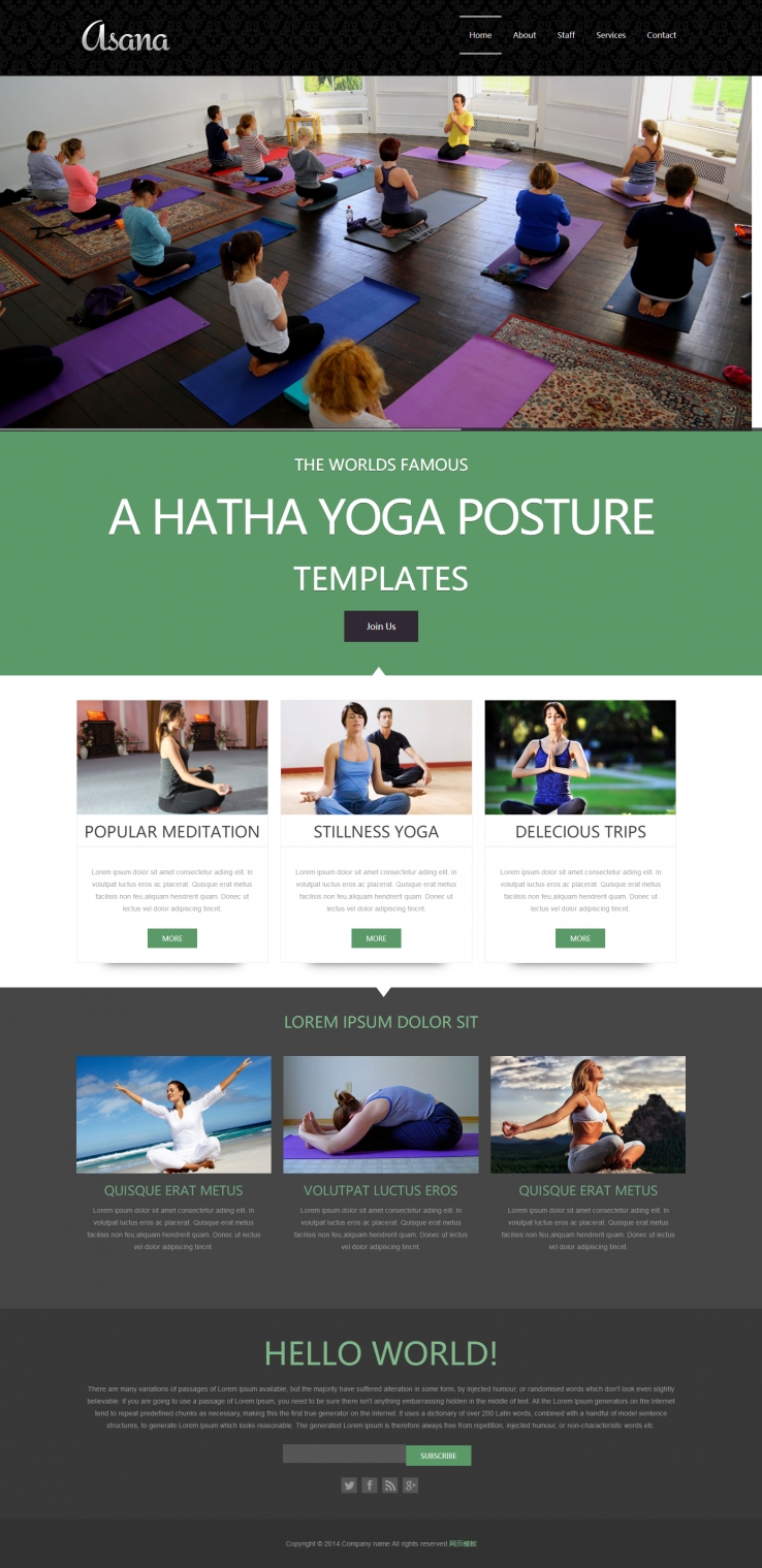 黑色扁平化风格的瑜伽减肥CSS网站模板