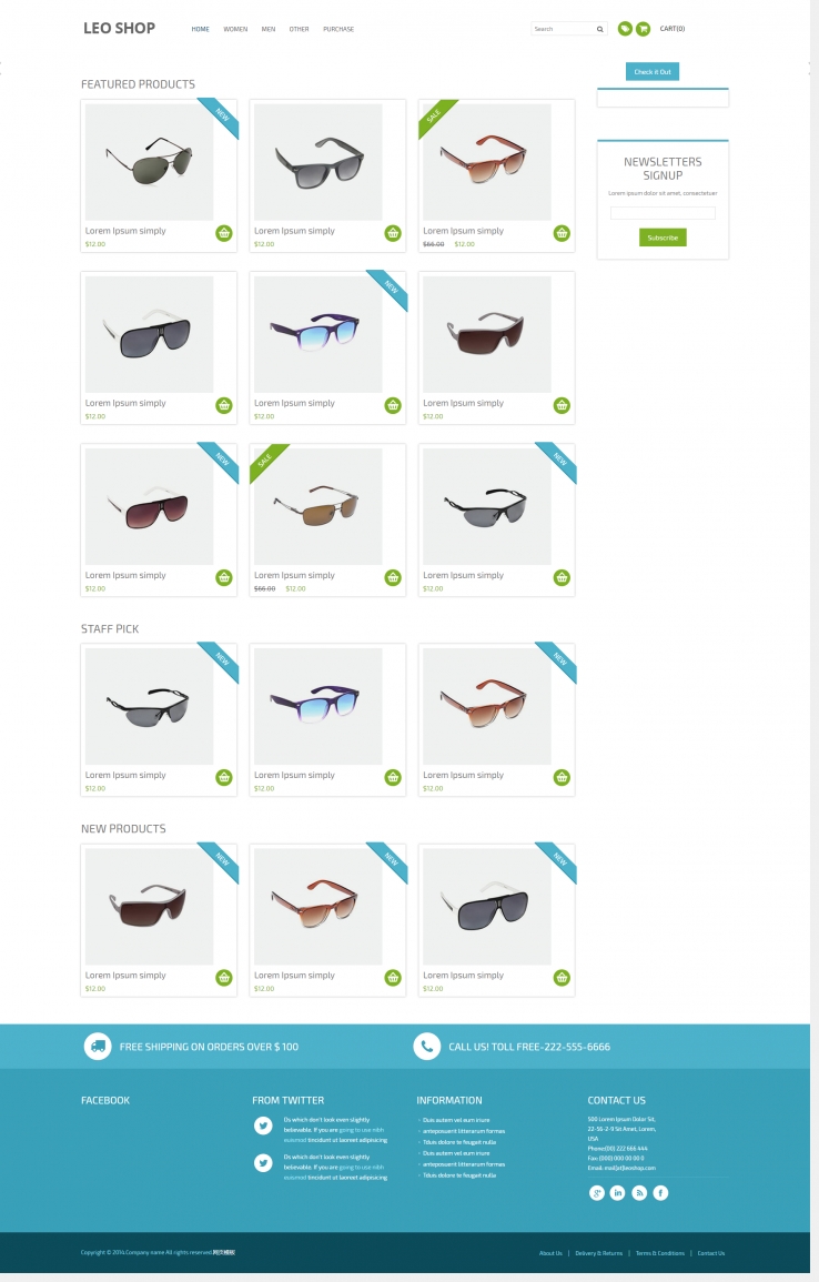 扁平化风格的眼镜销售公司网站模板下载