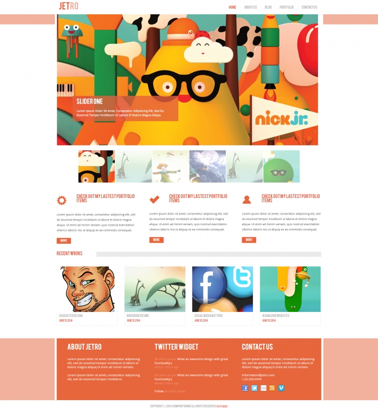 橘红色卡通风格的插画博客企业网页模板下载