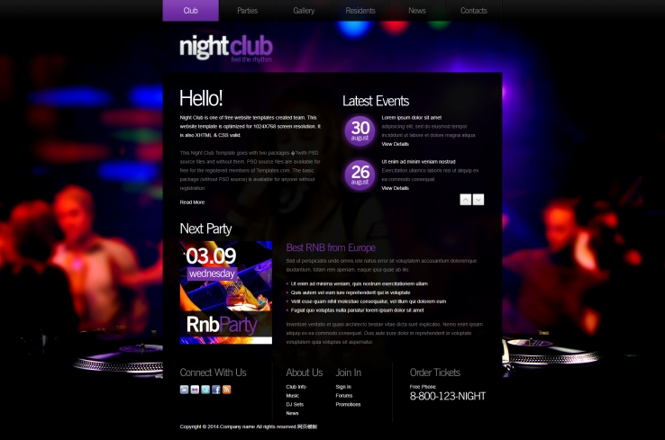 紫色炫酷风的夜场俱乐部网站模板下载