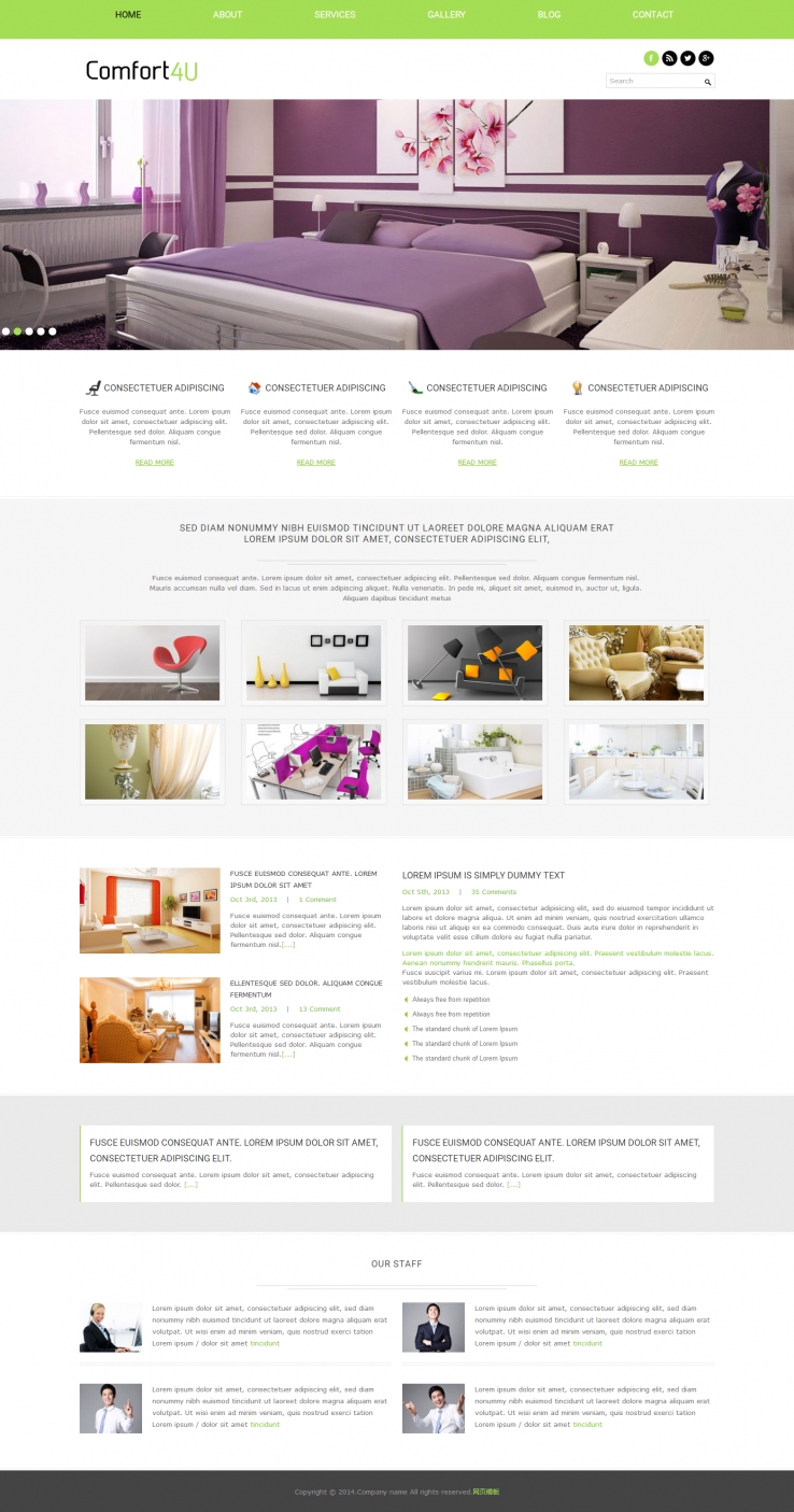 绿色宽屏风格的室内设计效果网页模板下载