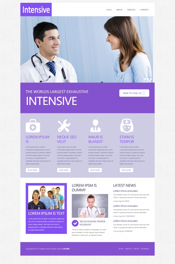 紫色扁平化风格的医疗网站模板下载