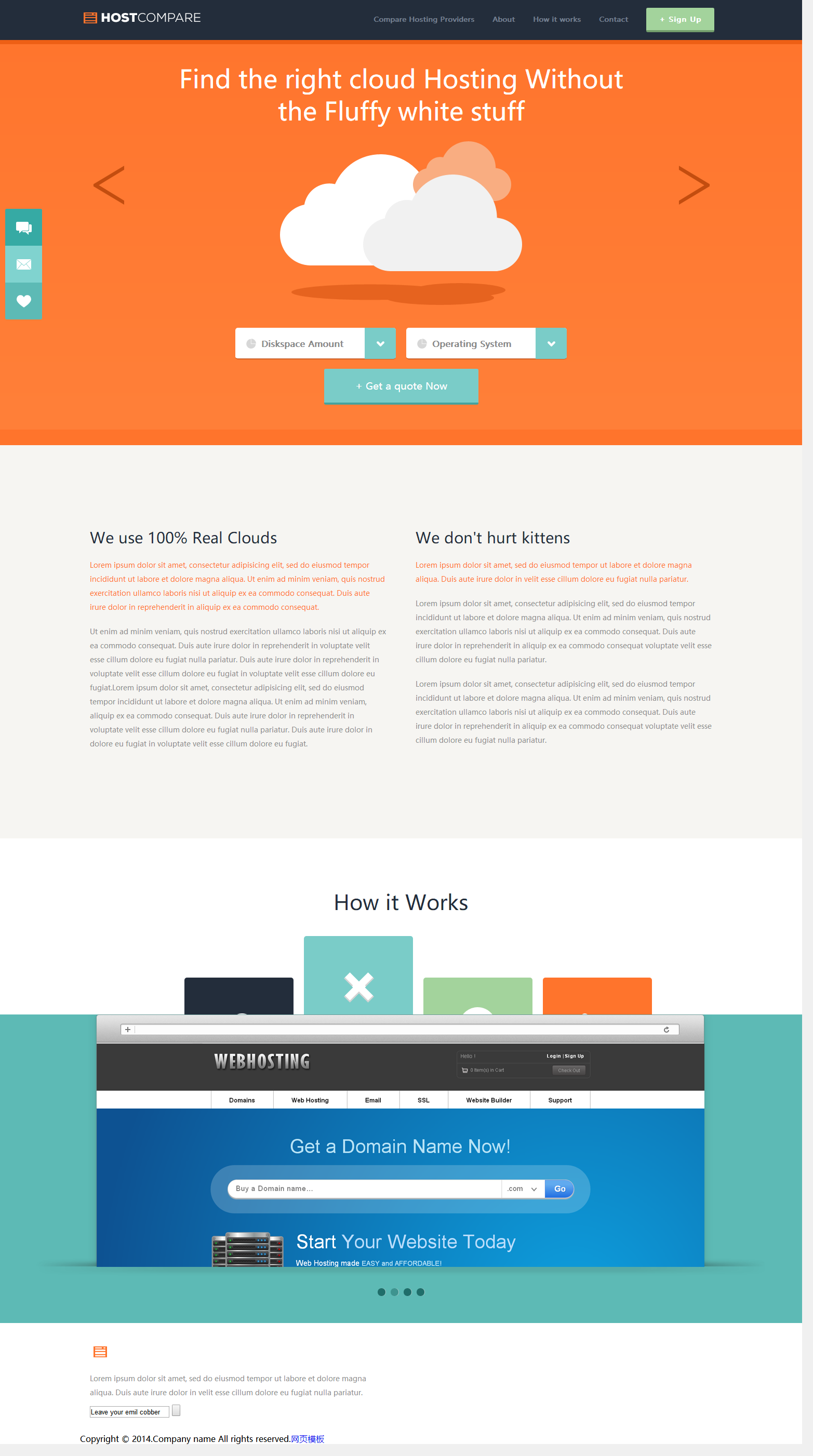 橙色宽屏风格的云托管网站HTML5模板